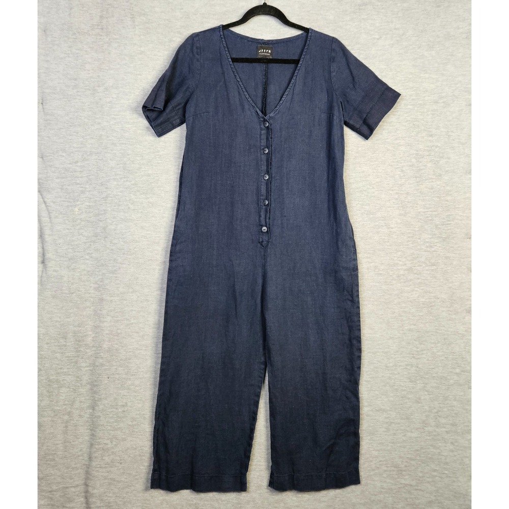 Offon Clothing Loose Fit Linen Jumpsuit Wide Leg Button Front Casual Sz XS/S